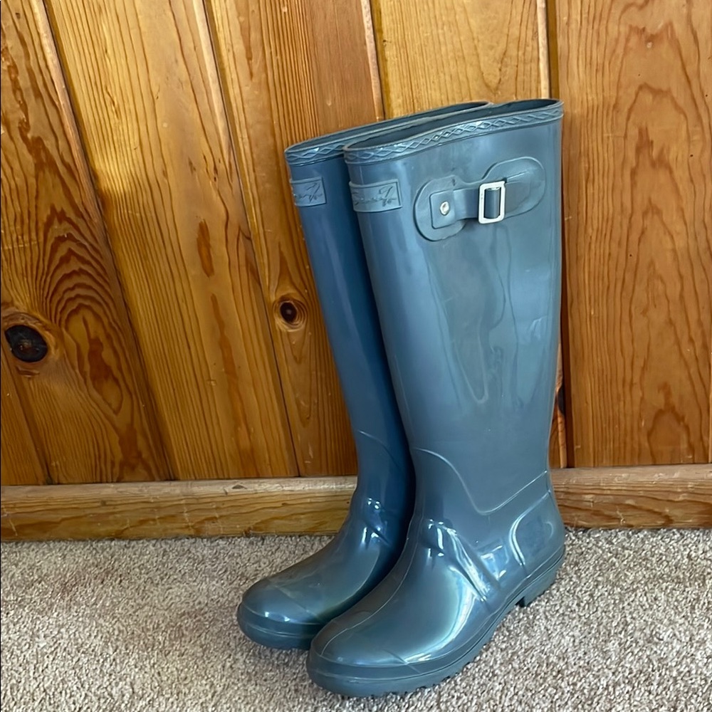 Glossy gray Rain Boots with Buckle size 9 women’s knee high rain boots comfy - Picture 4 of 7